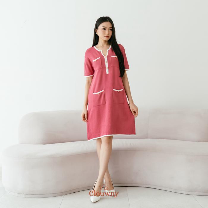 Clouwny Ventura Knit Dress Wanita Lengan Pendek Simple Elegant Premium Knit Fit To Xxl Gaun Midi Bas