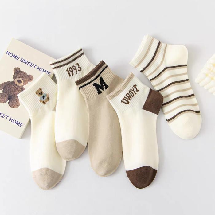 [FASTSOO]COD 5PASANG KAOS KAKI Coquette dewasa wanita korea style 1993 - 5PASANG-SK-1993