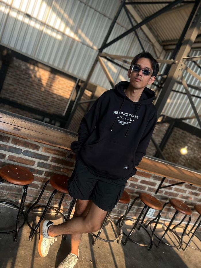 Jaket Hoodie Brand Lokal HRTN Supply Black Surf Club Wave Unisex