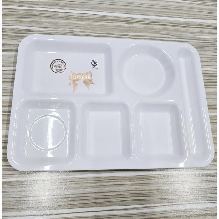 Nampan Makan Sekat 6 / Wadah Piring Saji Putih Tray Set Hotel Resto Kafe White Platter Melamin Golde