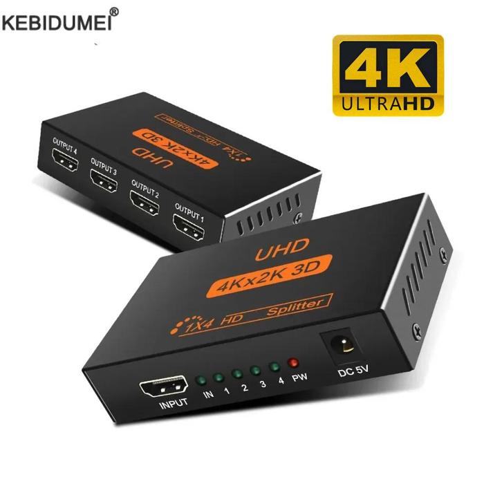 HDMI-compatible Splitter 1 in 4 Out Full HD 4K Audio Video Splitter  1x4 HDMI Splitter Amplifier Ada