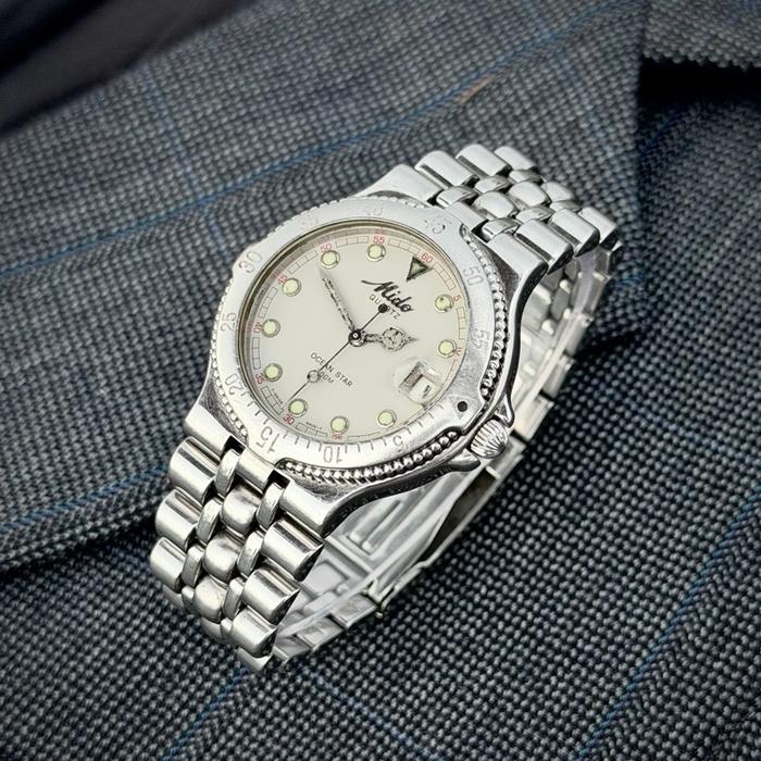 RARE ! jam tangan mido 8293 diver ocean star quartz vintage watch jadul antik retro eta 955 original