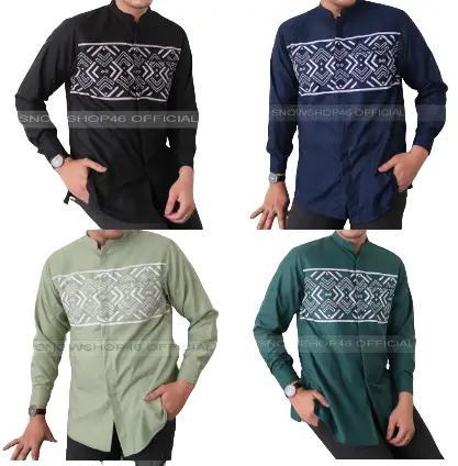 JJ559 Baju Muslim Pria Baju Koko Kerah Shanghai koko Jepro Motif Sablon M - XL Kantong Panjang Toyob