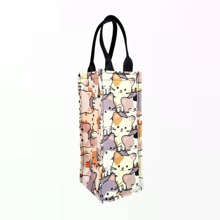 Tas Botol 1 Liter Kanvas Premium Motif Lucu Size 10 x 10 x 25 Cm Tali Webbing Tebal - Tas Botol Air 