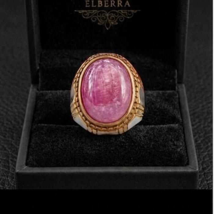 Cincin Permata Ruby Vietnam Pecah Seribu Dim14x20 dengan Desain Elegan dan Warna Merah Muda