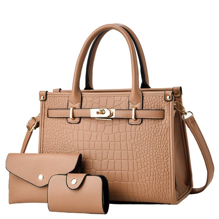 Chica Yijia Tas Tangan Handbag Wanita 3-in-1 PU Leather Premium Motif Kulit Buaya dengan Dompet & Do