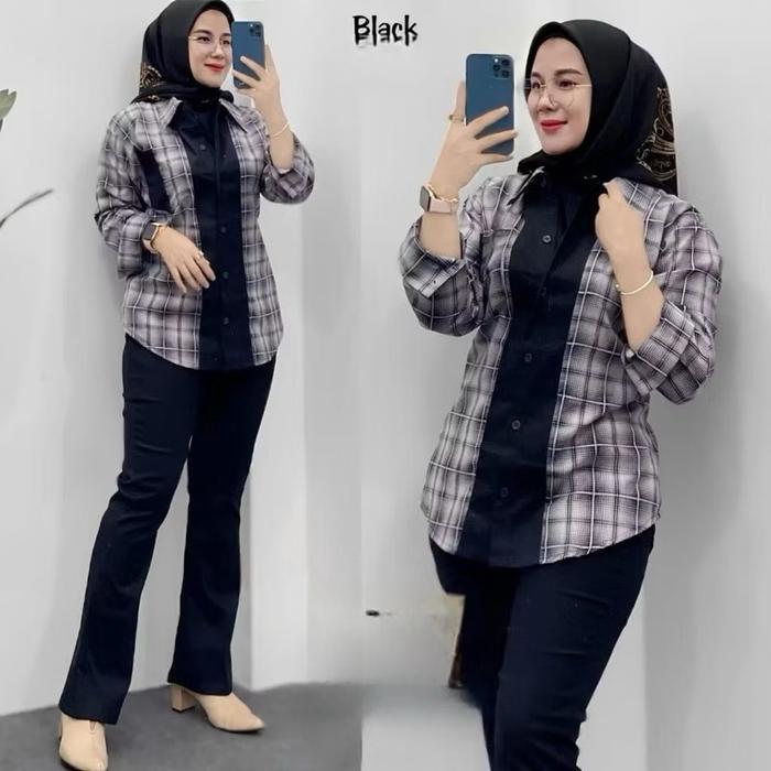 Alda Set setelan wanita atasan kemeja Katun import + celana chinos premium