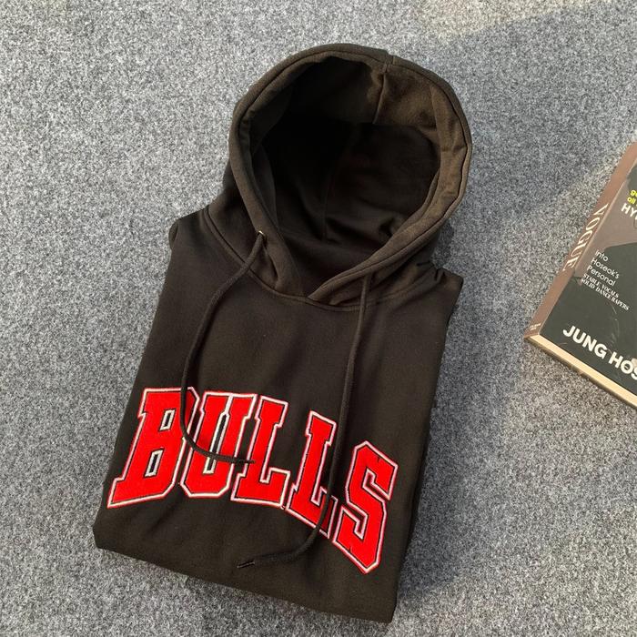 Bulls Merah Hoodie Pria Cowok Distro Hitam Merah Bordir Basic Keren Sweater Zipper Tebal Crewneck Ca