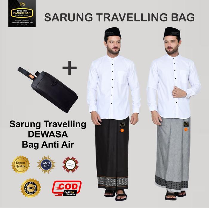 Sarung Sholat Traveling Dewasa Santri Motif Polos Tenun Timbul Doby Berlian Kemasan Pouch Tas Bag Pr