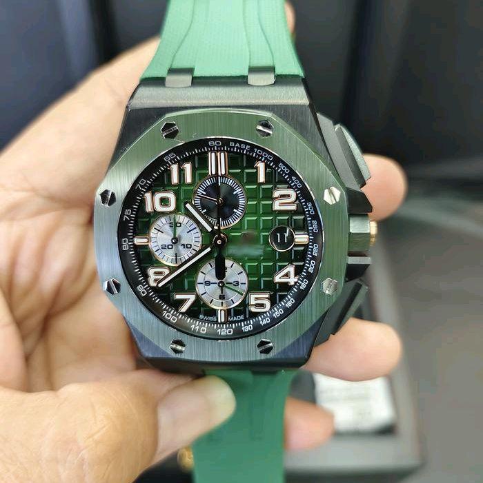 Jam Tangan AP IAudemars Piquet Royal Oak OS NOVELTY Chrono Inspired Green Wafle Dial 42mm Green Rubb