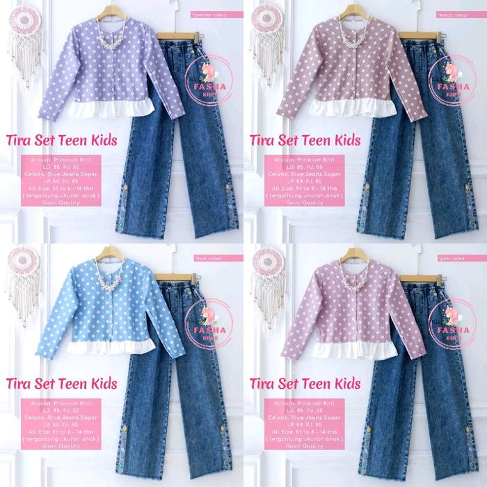 TIRA  SETELAN CELANA REMAJA ATASAN KNIT + CELANA JEANS Original by Fasha Kids