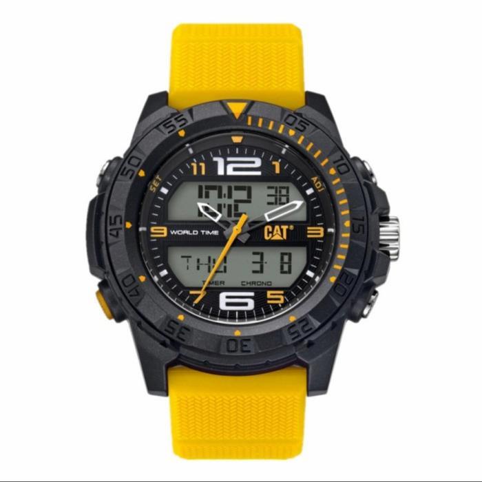 (PROMO) JAM TANGAN PRIA WANITA CAT CATERPILLAR DUAL TIME HITAM KUNING RUBBER