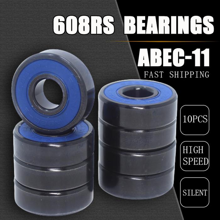 608RS ABEC-9 Skateboard 608-Black Scooter Bearings 8x22x7 mm 10Pcs