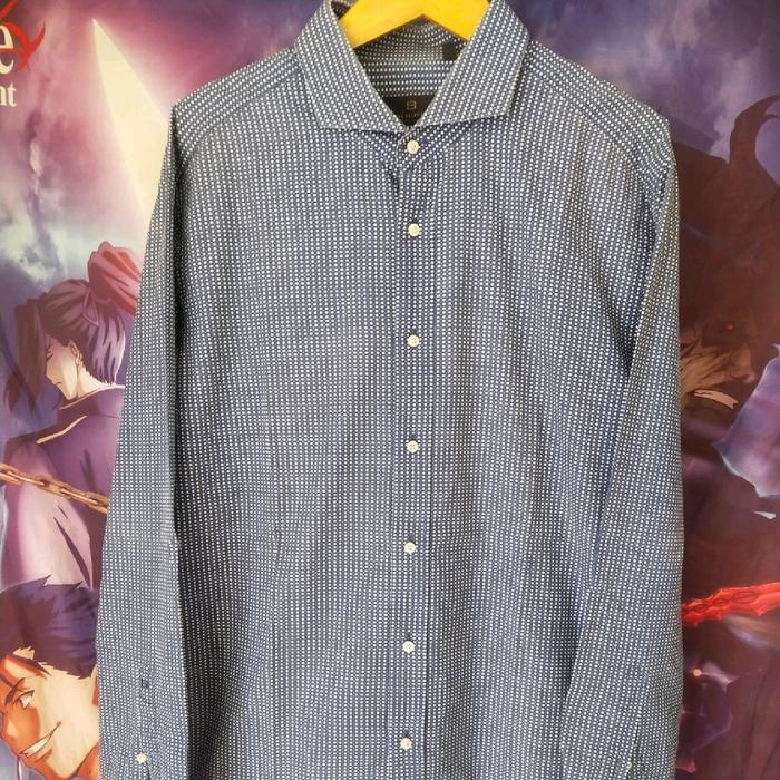 Hugo Boss Selection Premium Blue Micro-Dot Dress Shirt Kemeja Atasan Casual Mewah Original Second Ko