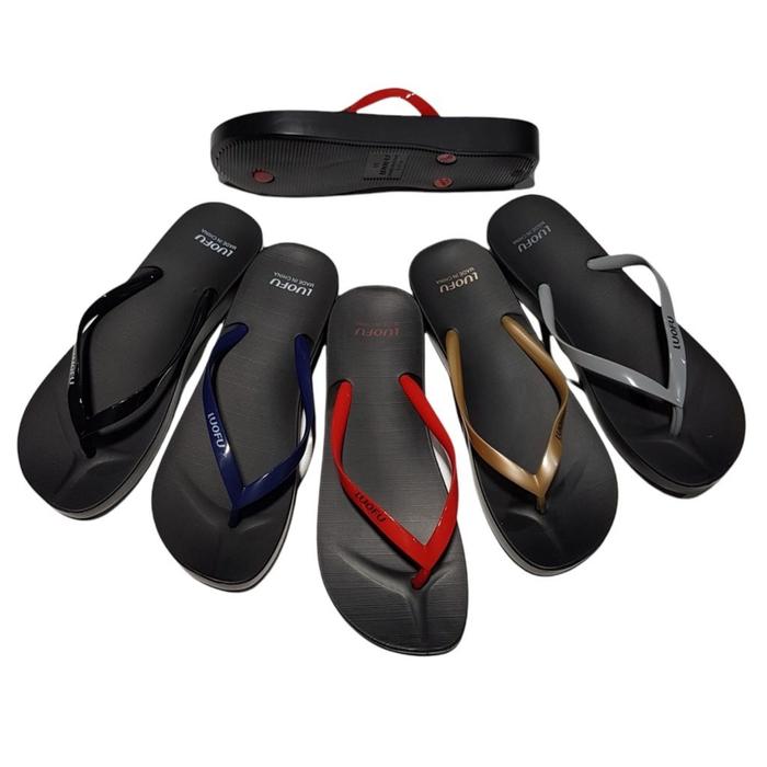 Luofu Sandal Jepit Jelly Karet Wanita Tatak Hitam E7140-SH6WK (AL5)