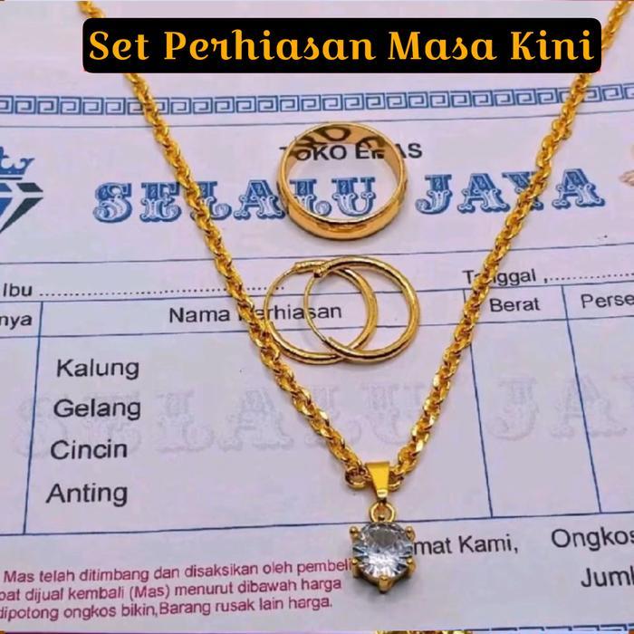 Set Perhiasan Kalung Nuri Liontin Permatan Perhiasan Wanita Premium Lapisan Emas Muda Elegan