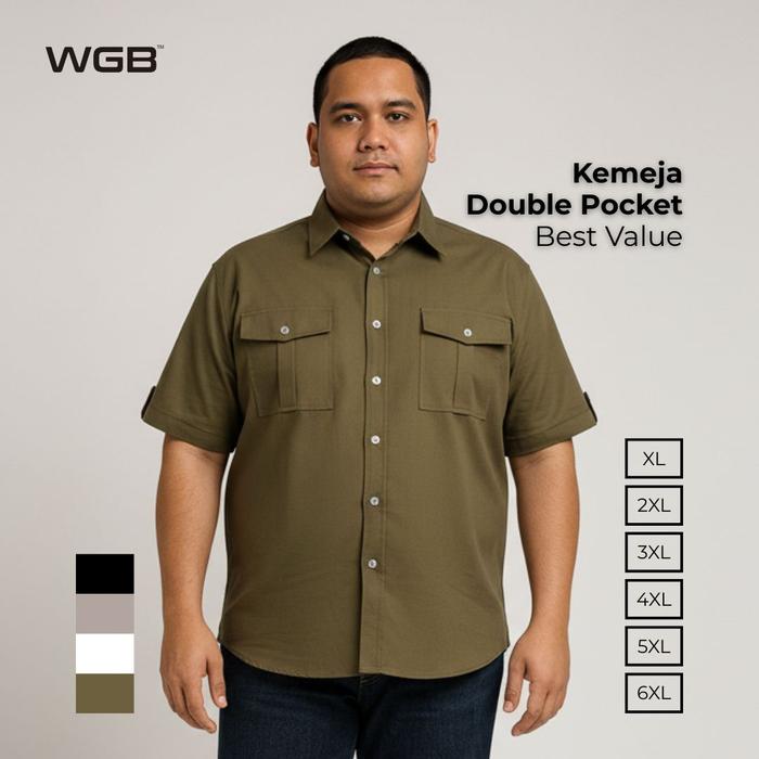 Kemeja Casual Safari Bush Khaki Bigsize Jumbo Pria Ukuran XL XXL