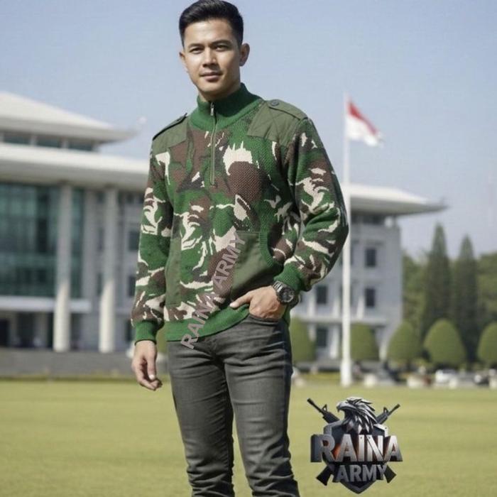 sweater rajut switer rajut kamuflase pria wanita loreng tni
