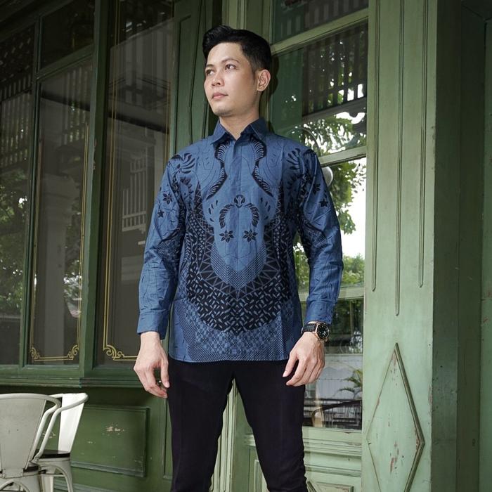 Batik Barata 2 katun slimfit kemeja denim pria premium Formal Motif Nyaman Panjang Kain Kerja Baju H