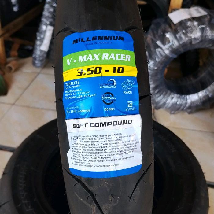 Ban Milenium Soft Compound  V-Max Racer ukuran 3.50-10 bisa teraplikasi di motor vespa PX Super Spri