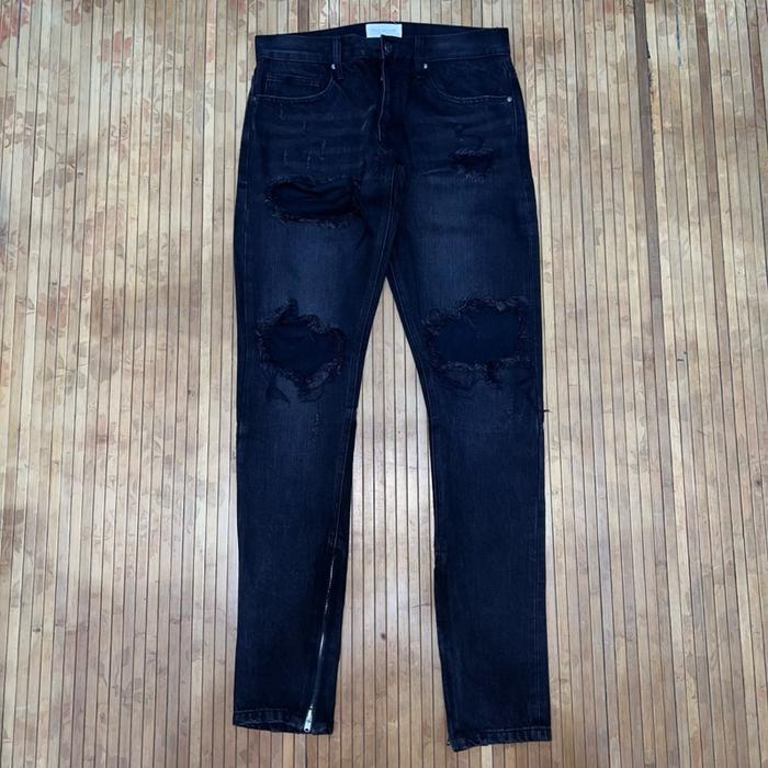 FEAR OF GOD BLACK WASH DISTRESSED SELVEDGE DENIM JEANS philipp plein amiri balmain