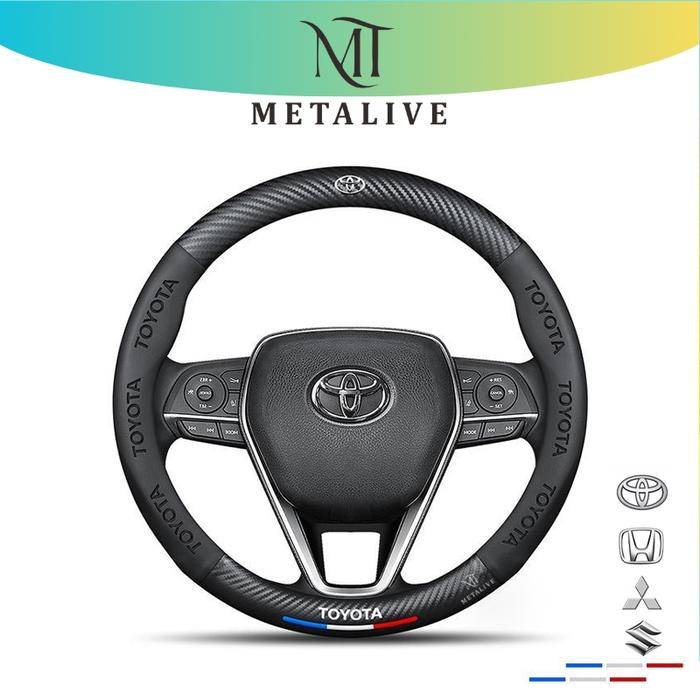 METALIVE Sarung Setir Mobil Kulit Cover Setir Mobil Embossed Karbon Asli Aksesoris -38cm Toyota
