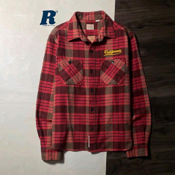 Kemeja Lengan Panjang Heavy Flannel Shirt Double Pocket HOUSTON JAPAN Size XL Unisex