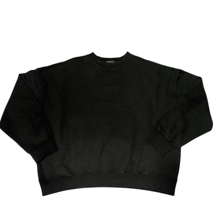 Jaket Hoodie Lengan Balon Hitam Pekat Pria Wanita Sweater Crewneck Katun - Unisex, Zipper, Jumper, D