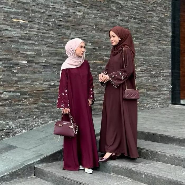 Azna Abaya Premium Coquette Burgundi Abaya Dress Turkey Syar'i Bordil Pita Gamis Abaya ARAB NEW
