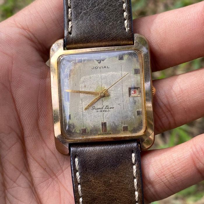 Jam Tangan Vintage Jovial Tank Gold Manual Winding Swiss jadul kuno antik fashion Pria wanita