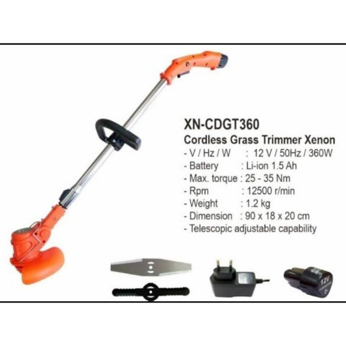 XENON CORDLESS GRASS TRIMMER 360 W/ MESIN ALAT POTONG RUMPUT CAS BATERAI 12 V