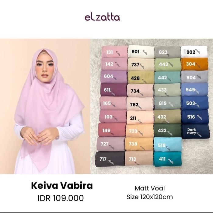 Elzatta Hijab Polos Syar`i Segi Empat Keiva Vabira Voal 120 cm x 120 cm Original Elzatta Scarf Keiva
