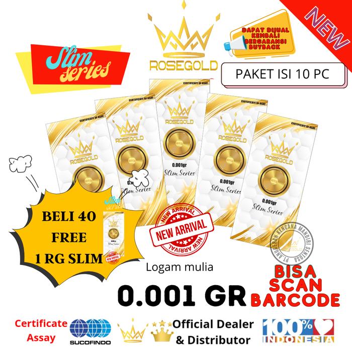 PAKETAN ISI 10 PCS LOGAM MULIA ROSEGOLD SLIM SERIES 0.001 GRAM EMAS MINI
