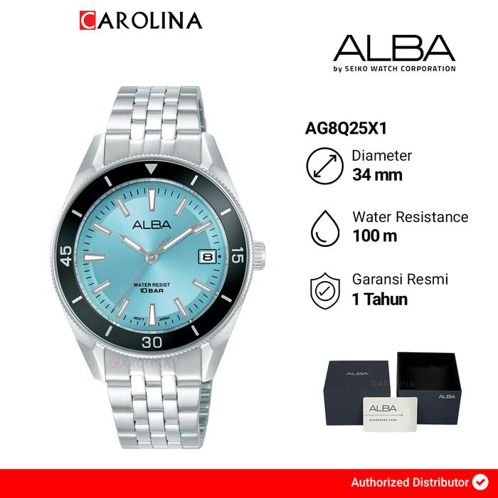 Jam Tangan Pria Alba Active AG8Q25X1 Black Bezel Blue Dial Silver Stainless Steel Strap Watches