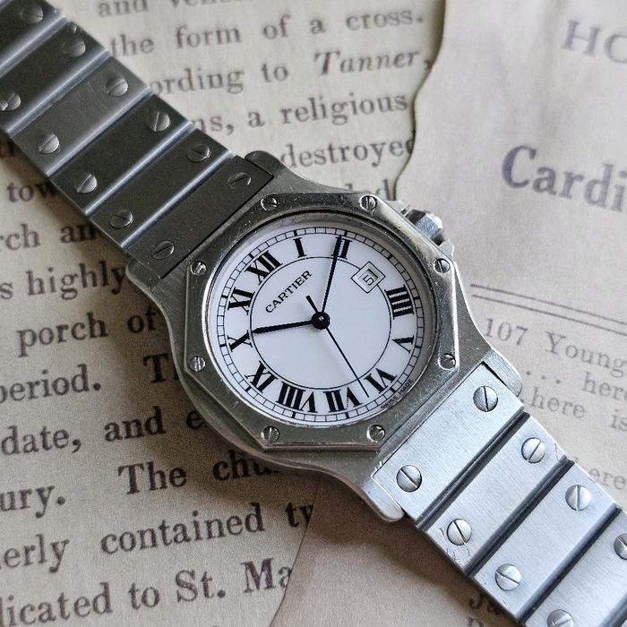 Cartier Santos Octagon Full Steel "Porcelain dial"  Men Size Automatic Ref. 2965, Year 1990s