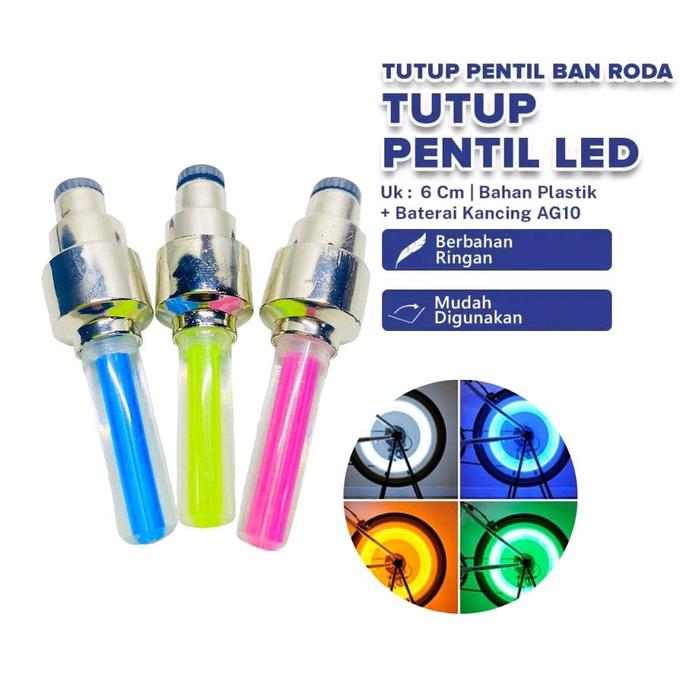 Penutup Pentil Nyala Motor Mobil Sepeda Gerobak Becak Lampu Led Roda Warna Warni