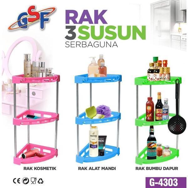 Rak Sudut Plastik Susun 3 Tingkat Tiga - Rak Sudut Bumbu Dapur - Kosmetik - Rak Sudut Tempat Sabun K