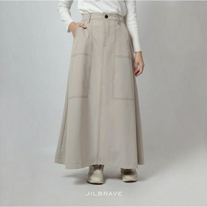 Ready- DELIA SKIRT JILBRAVE | Rok A Line dengan Aksen Benang Kontras