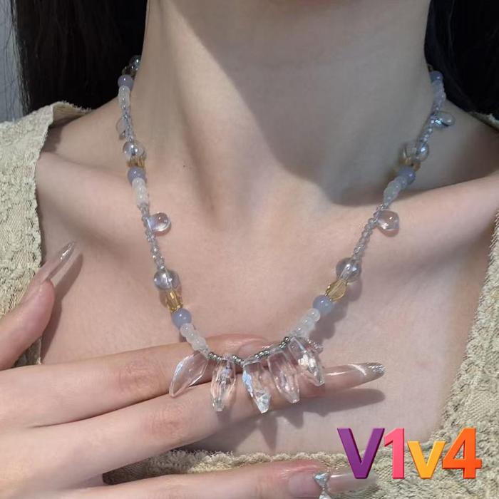 [V1v4] Kalung Kunci Leher Kristal Air Mata Es Batu Giok Biru & Kuning - Aksesori Kalung Tangan Buata