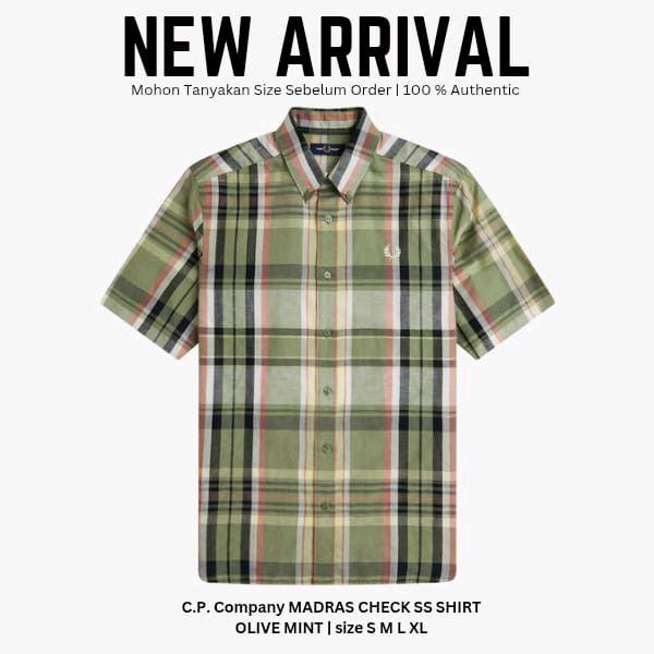 C.P. Company Madras Check SS Shirt Olive Mint Kemeja Pria Original 100%