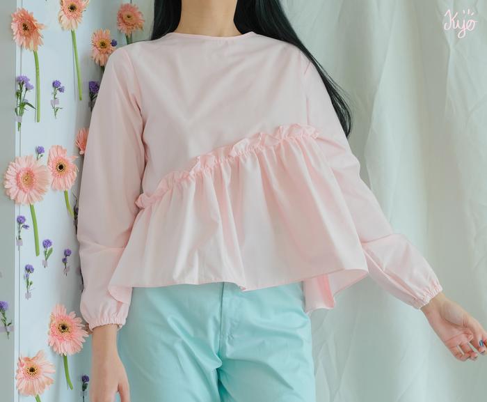 Selene Top Pink - Blouse Peplum Lengan Panjang House of KYO