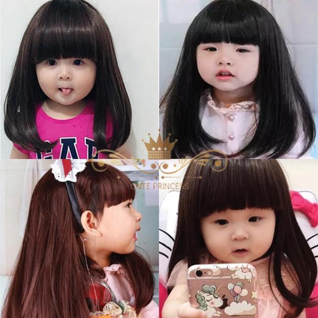 Rambut Palsu Anak / Wik Anak Perempuan Model Panjang Sedada Warna Hitam & Coklat Tua usia 6 bulan - 