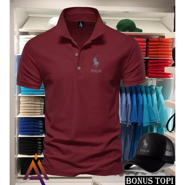 Bonus Topi !!. Kaos Kerah Pendek Ralph Text Silver Terbaru Baju Lengan Pendek Premium Quality >Af_Fa