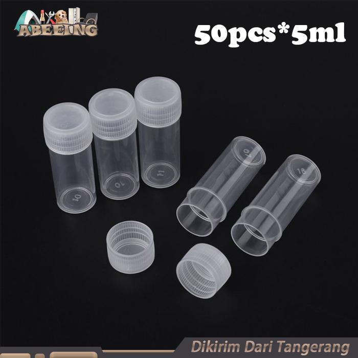 Isi 50 Toples Mini Plastik Botol Sampel 5ml Small Bottle Vial Storage