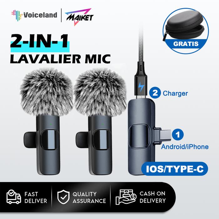Mic Wireless Clip On Audio Video pembuatan Rekaman Microphone HP IPhone Android Live Game Mobile