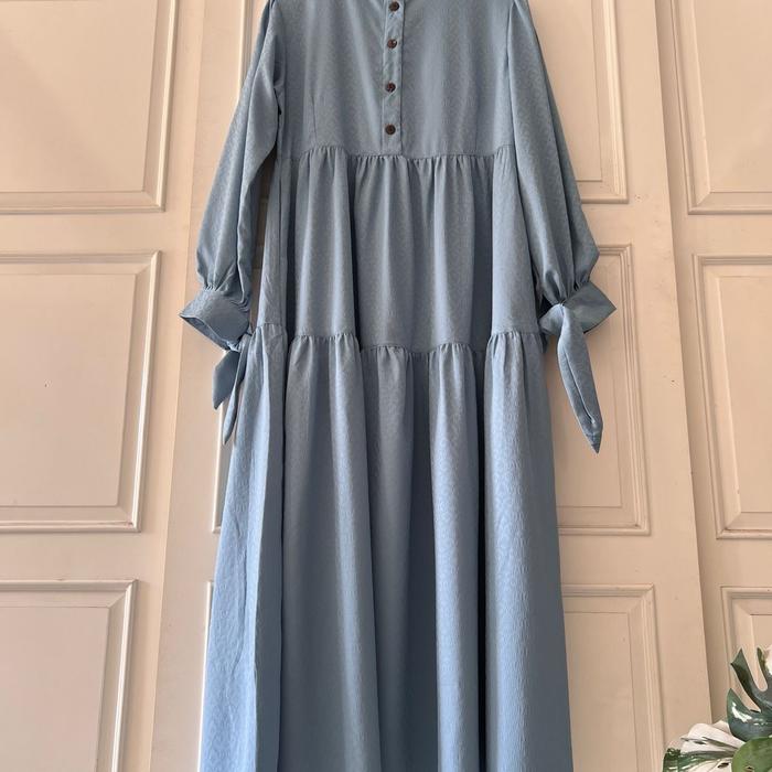 Mels Syari Blue Ethnic Dress dengan Saku dan Tangan Smoke - Nyaman