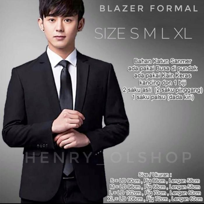 ORIGINAL BAJU BLAZER FORMAL FASHION PRIA ORIGINAL MODEL COWOK WARNA HITAM BLACK UKURAN SIZE S M L XL