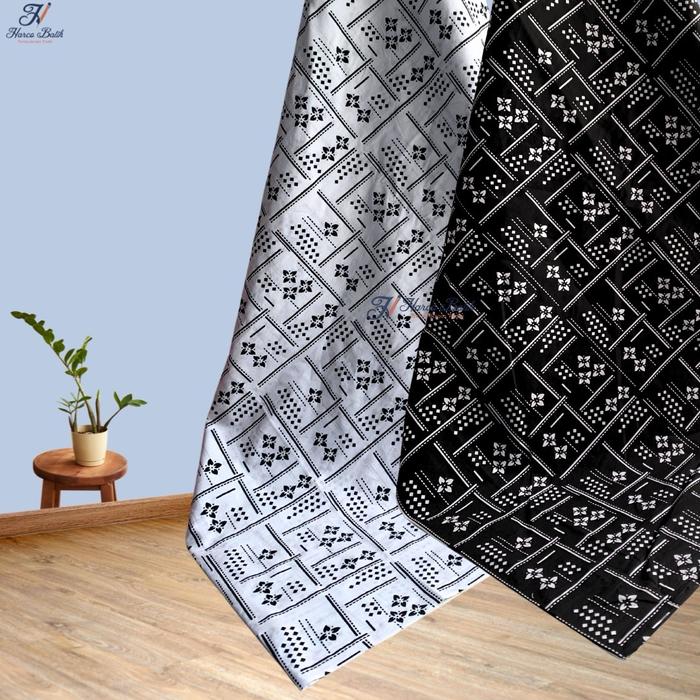 Kain batik new print - sashiko garis & sashiko bunga hitam
