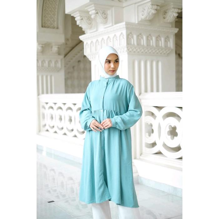 Terbaik Zafa Midi Dress By Decotton Atasan Baju Tunik Kemeja Panjang Polos Wanita Hijab Kancing Depa