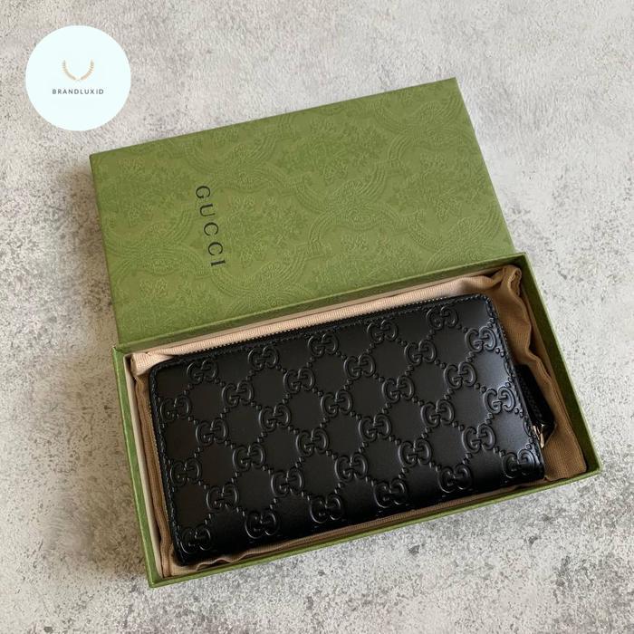 GUCCI WALLET LONG ZIP GG LOGO EMBOSSED LEATHER BLACK